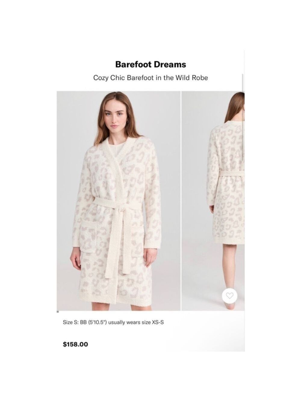 NWT Barefoot Dreams CozyChic BITW Robe 3X Cream/Stone Leopard